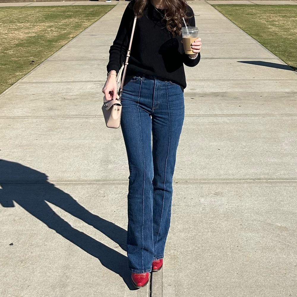 Abercrombie & Fitch Dark Blue High-Rise Flare Jeans - Picture 3 of 7
